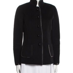 St. John Angora Wool Cashmere Jacket with Leather Trim